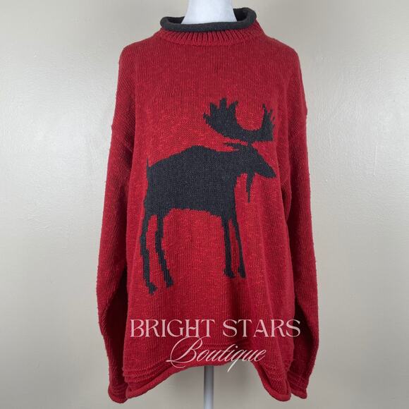 Extremely Rare Red Black Moose Reindeer Sweater ASO Phoebe Buffay Friends - Picture 5 of 9